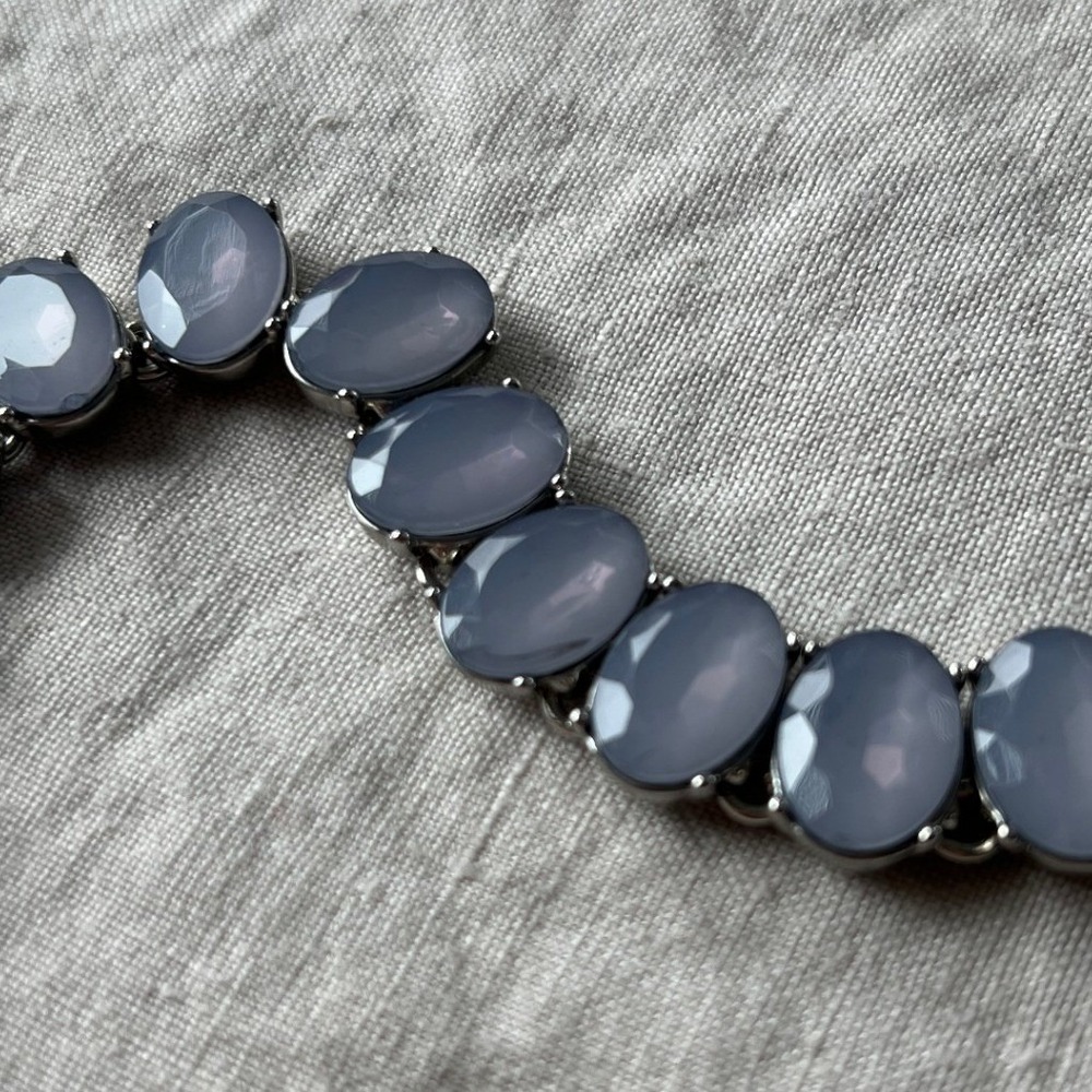 Blue Oval Stone Silver Tone Collar Necklace OS Elegant Statement - Picture 7 of 7